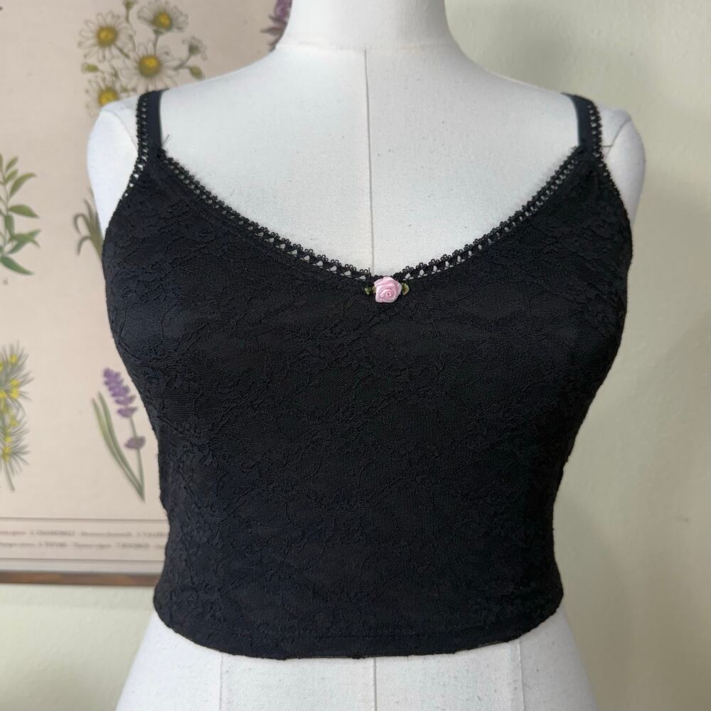90s Y2k Lace Crop Cami Top Dark Fairy Romantic Goth Femme Sexy Coquette S M